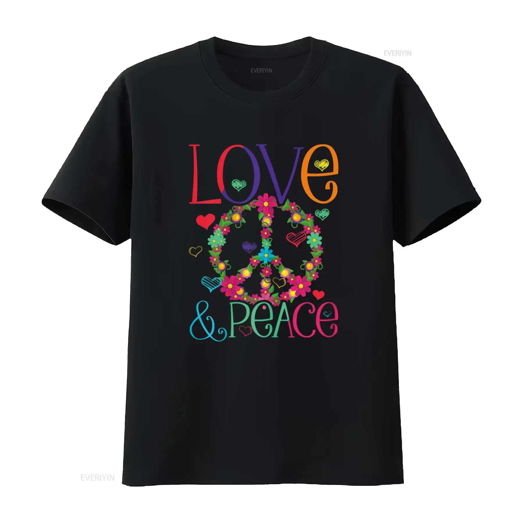 Camiseta para mujer Flower Power disfraz Hippie Love Peace 60s 70s Retro Top negro medio vintage lavado homme versátil transpirable