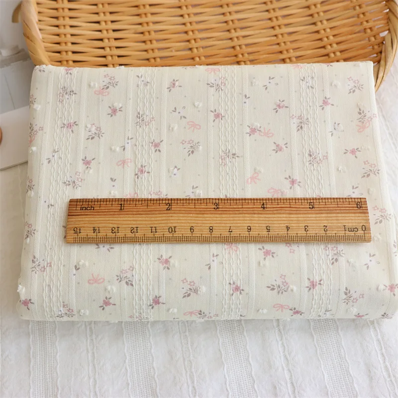 145 x 50 cm gestreifter Jacquard-Stoff aus reiner Baumwolle mit kleinem Blumenmuster, DIY-Stoff für Kinderkleidung, Vorhänge, Röcke – Detail 7