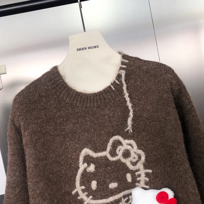 خمر الكورية نمط تصميم كتلة اللون خياطة س الرقبة الكرتون التطريز تريكو معطف تنوعا مريحة البلوز سترة