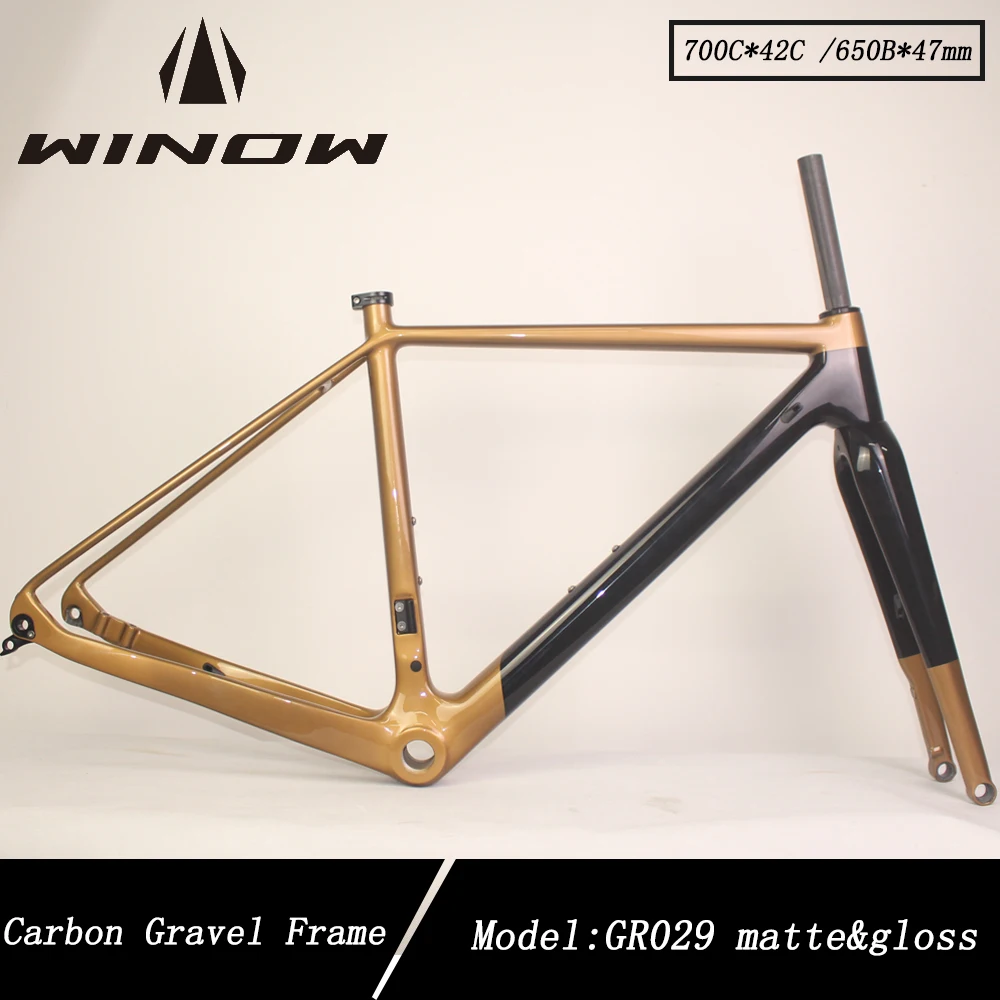 

Winow Gravel Bike Carbon Frameset 700C*42C BSA68 Disc Brake160MM Bicycle Frames 49/52/54/56/58cm Matte Gloss Carbon Gravel Frame