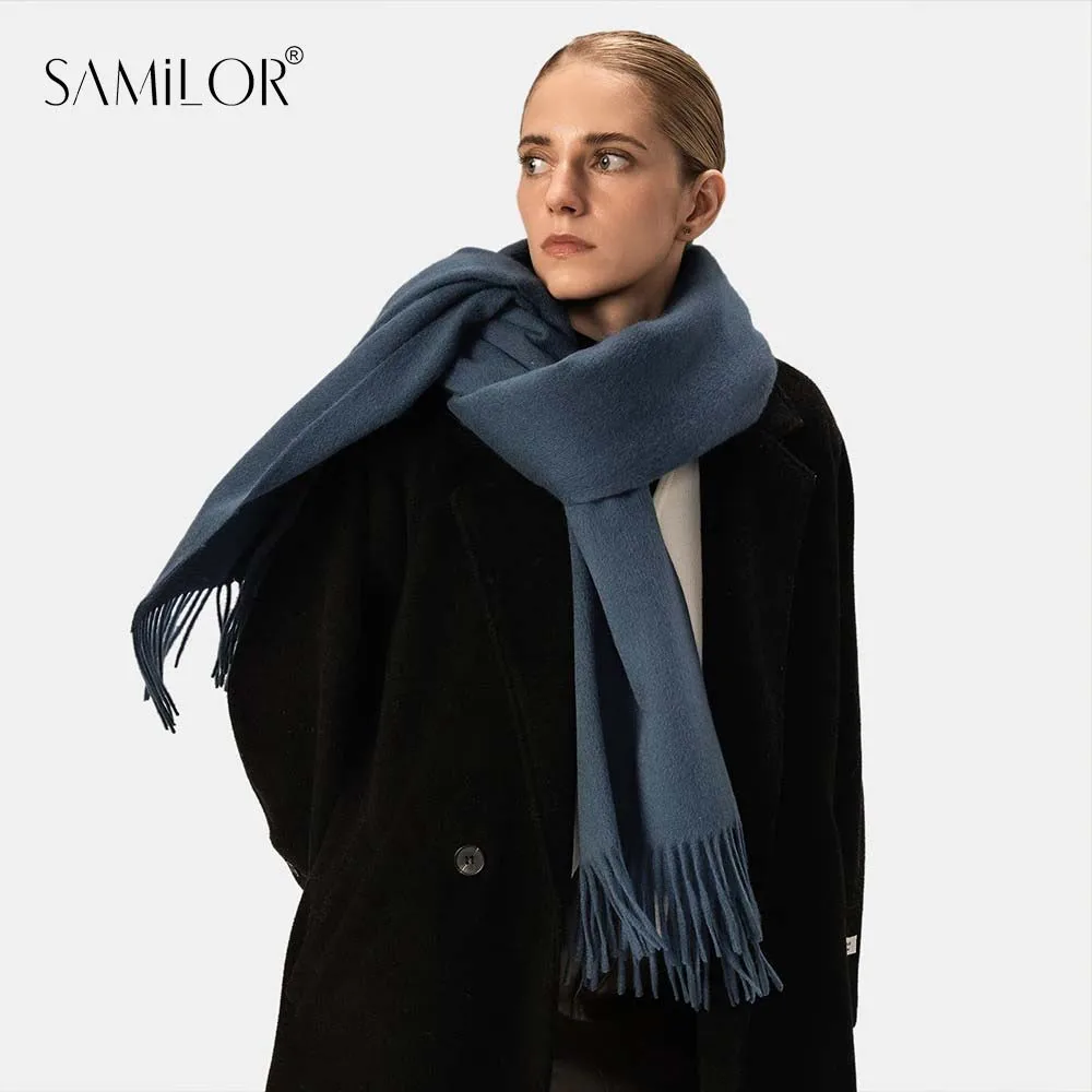 

Samilor Winter Soft Wool Scarf Women Scarves Navy Shawls Wraps Thicken Warm Unisex Basic Blanket Tassel Pashmina Stoles