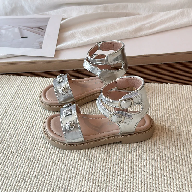 

Jogerli Trendy Girls Sandals Kids Roman Rhinestone Fashion Princess Shoes Baby Soft Sole Beach Flats Shoes Size 26-36