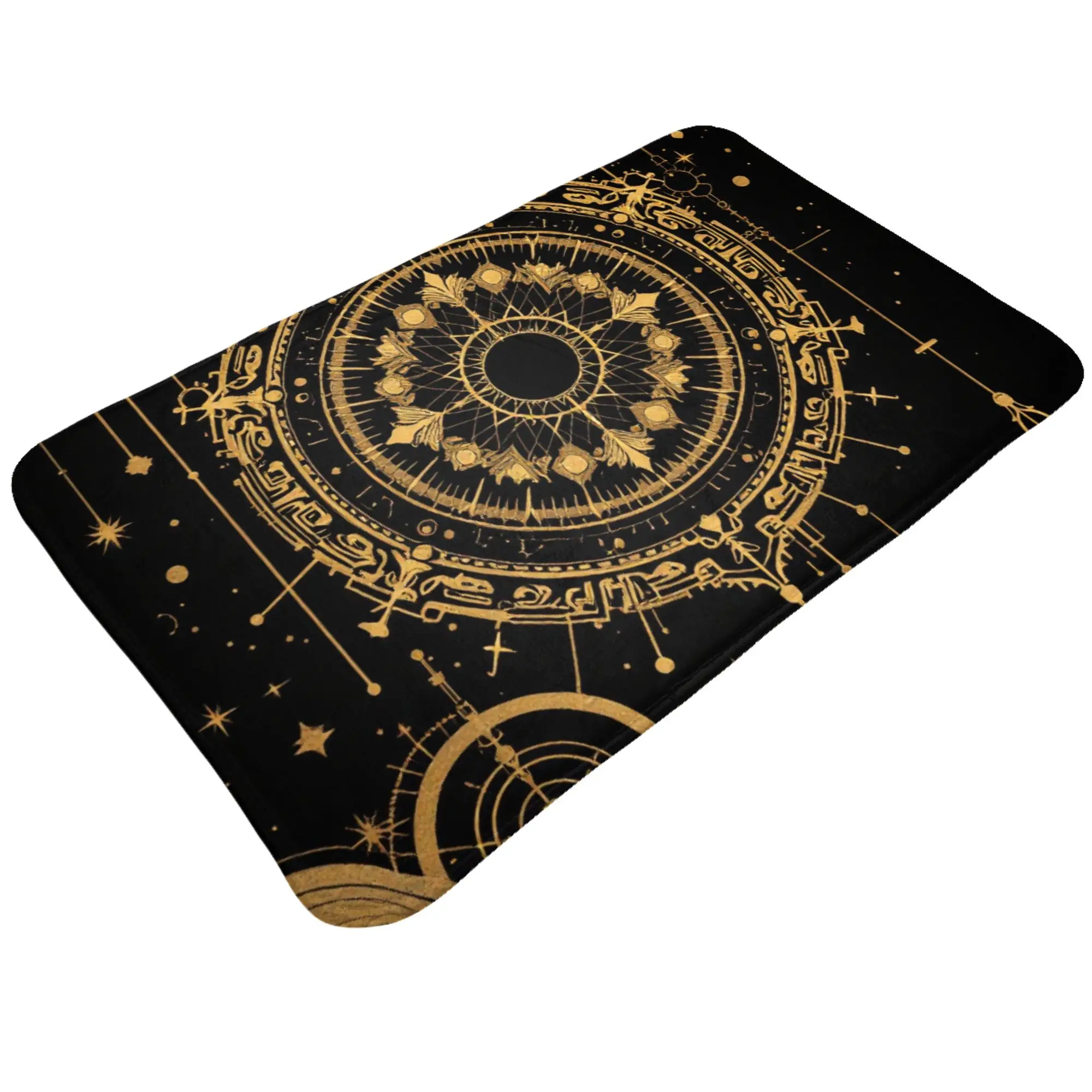 Golden Steampunk Japanese Ornate Mandala Art Doormat Bathroom Kitchen Mat  Washable Home Decor