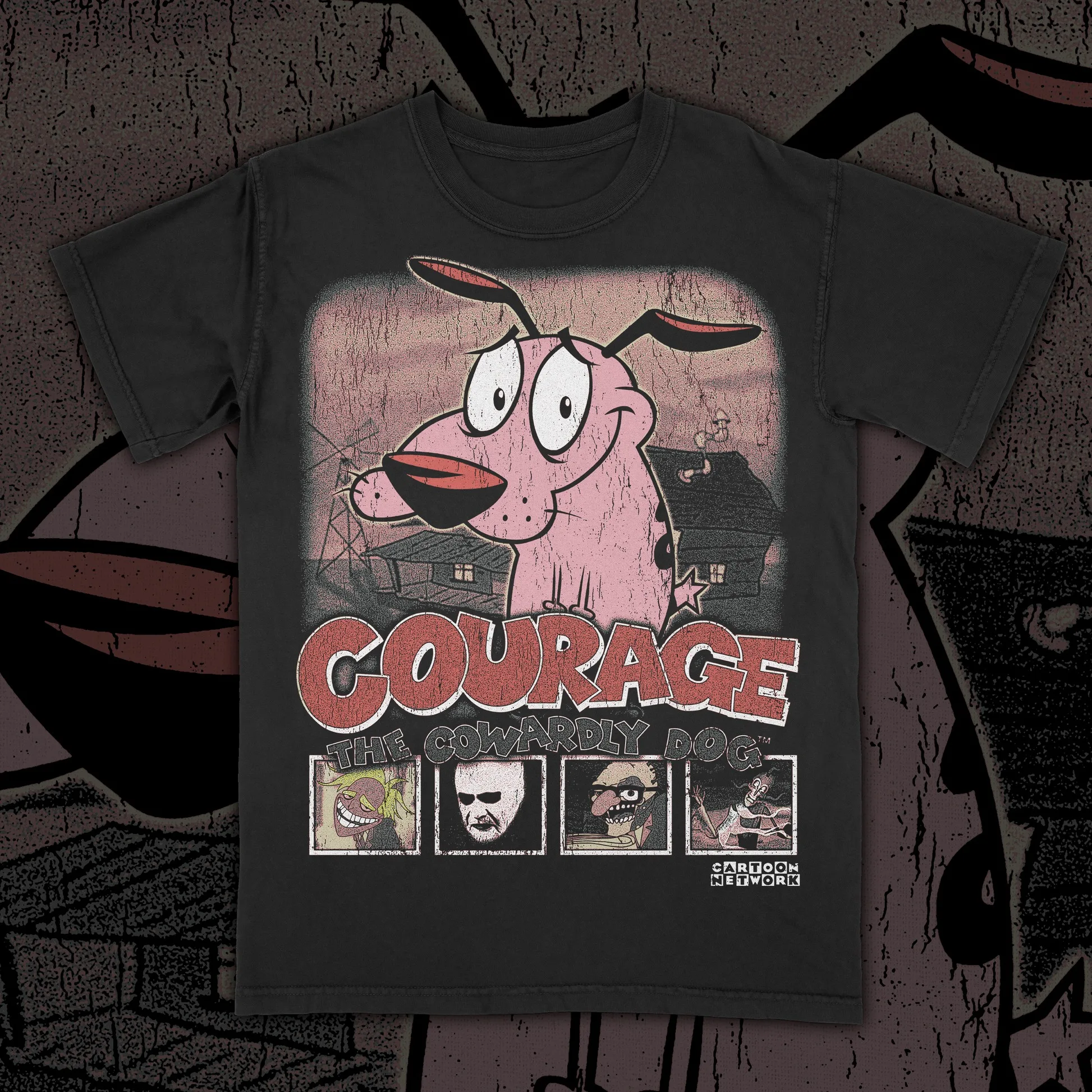 Vintage Courage The Cowardly Dog Cartoon Print T-Shirt Oversized Streetwear Retro Unisex Short Sleeve 90s Nostalgia Graphic Tee