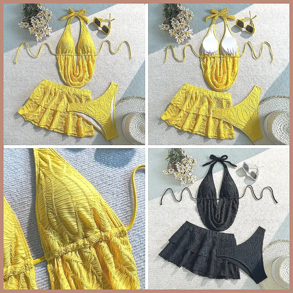 

2026 New Halter Triangle Bikini Set: 3-Piece Swimsuit with Cover Up & V-Neck Beachwear (72 characters)
