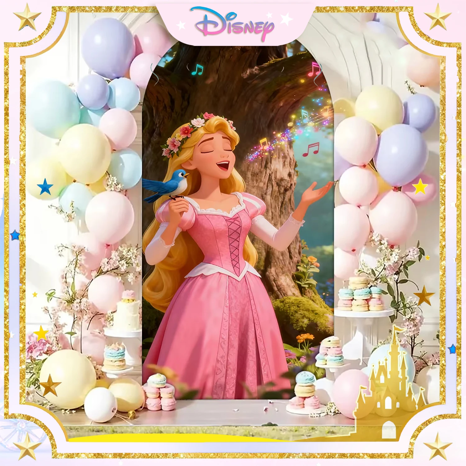 

Disney Fairy Tale Princesses Arch Backdrop Custom Disney Castle Girl Kid Birthday Party Baby Shower Photography Background