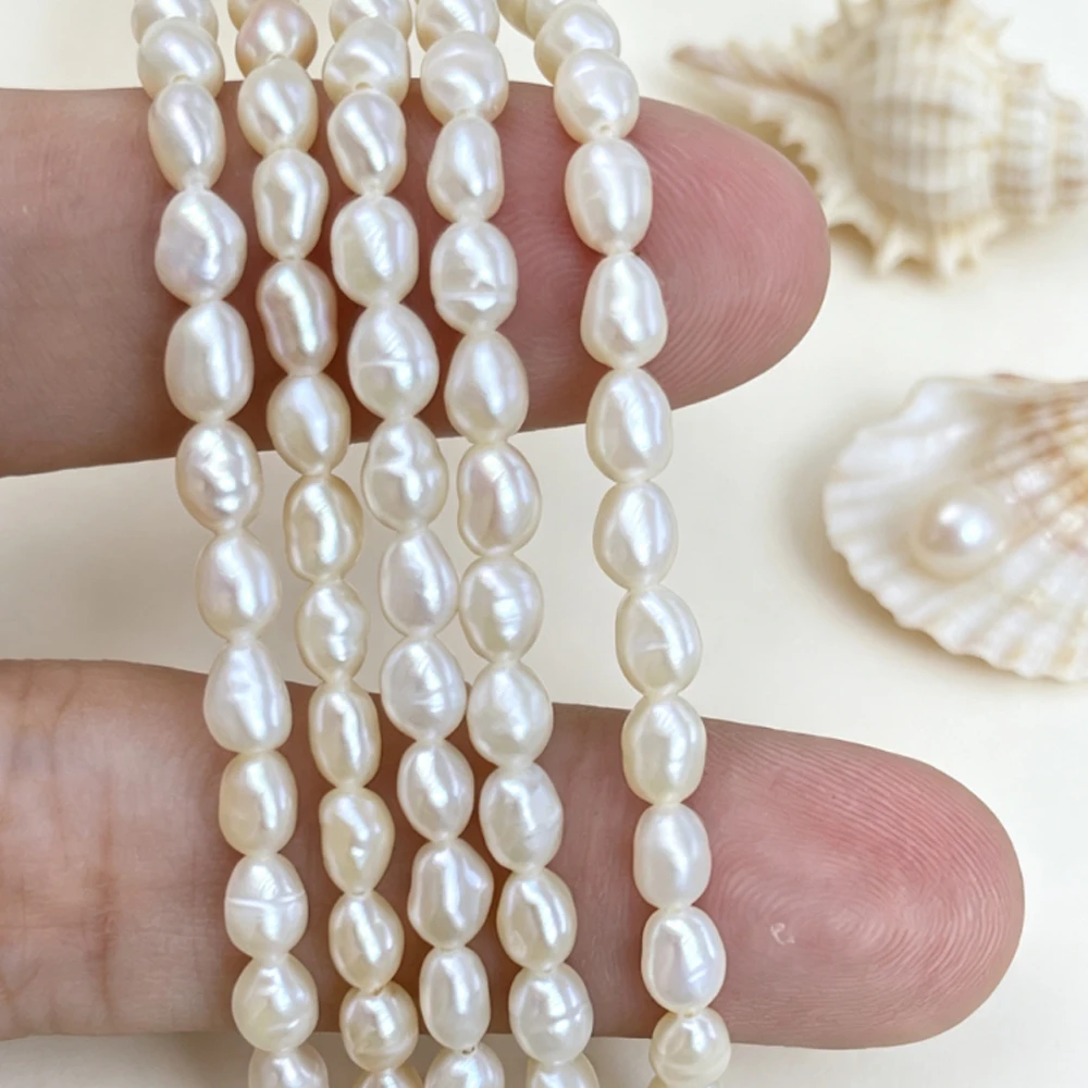 AAA 3–4mm Rice-Shaped Through-Hole Beads White Natural Freshwater Pearls Loose Beads for Jewelry Making DIY Necklaces Bracelets