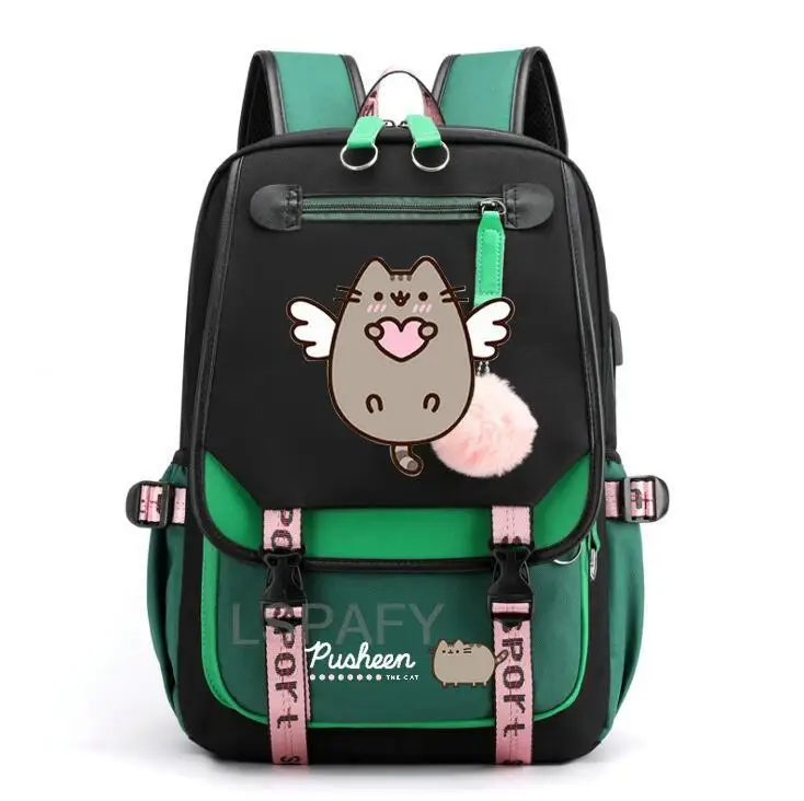 Fat Cat Cartoon Backpacks for School Students Girls Book Bag Simple Laptop Computer USB Backpack Lady Multipocket Travel Bags