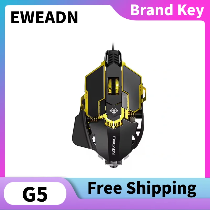 

EWEADN MK500 Wired Silent Mouse with RGB Glowing Adjustable Tail Wing Programmable 1000Hz Wired Gaming Mouse Accessories