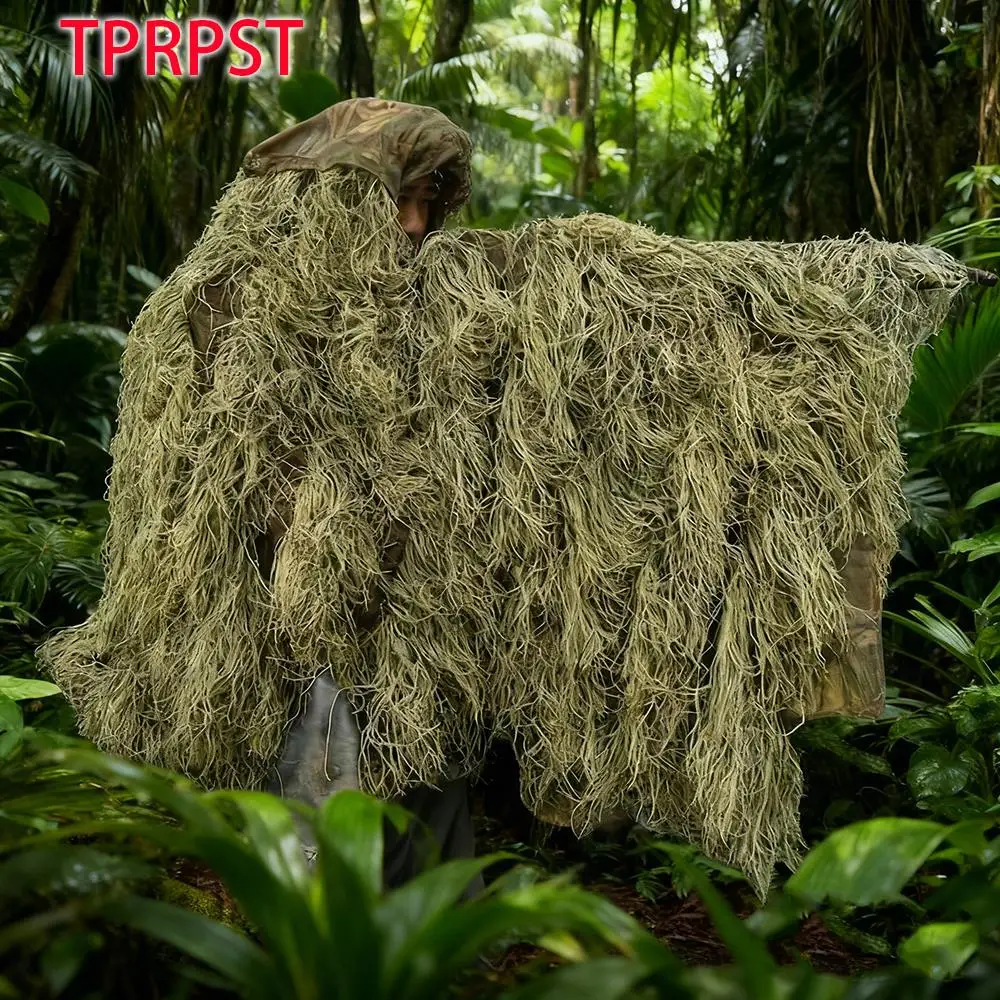 

Наружный камуфляжный маскировочный костюм с травой, плащ для взрослых, пончо для охоты в джунглях, плащ с сумкой для хранения для фотографии CS