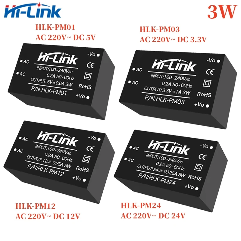 2pcs HLK-5M12 HLK-PM01 HLK-PM03 HLK-PM12 HLK-5M05 AC-DC 220V to 5V 3.3V 12V 5V Power Supply Module AC DC Step Down Buck Module