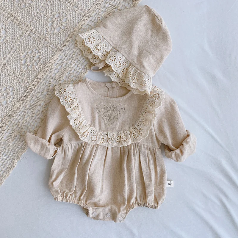 

Baby Lace Onesie Get Hat for Free0-2Baby Vintage Autumn Wear Newborn Clothes One Year Old Celebration DressEL179