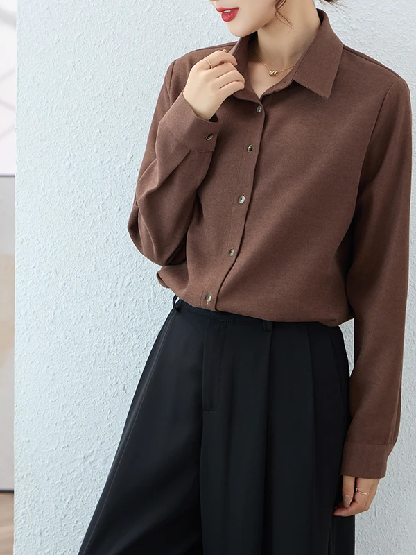 

Women's Premium Anti-Wrinkle Brued irt Long Sve Collar Mid-Length Outerwear Base Layer Inner Wear Commute Sle