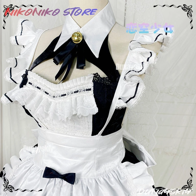 أزياء نيكي التأثيرية للنساء فستان خادمة خاصة أنيمي كوسبلاي آذان القط الخاصة أزياء الهالوين أسود وأبيض خادمة كوسبلاي