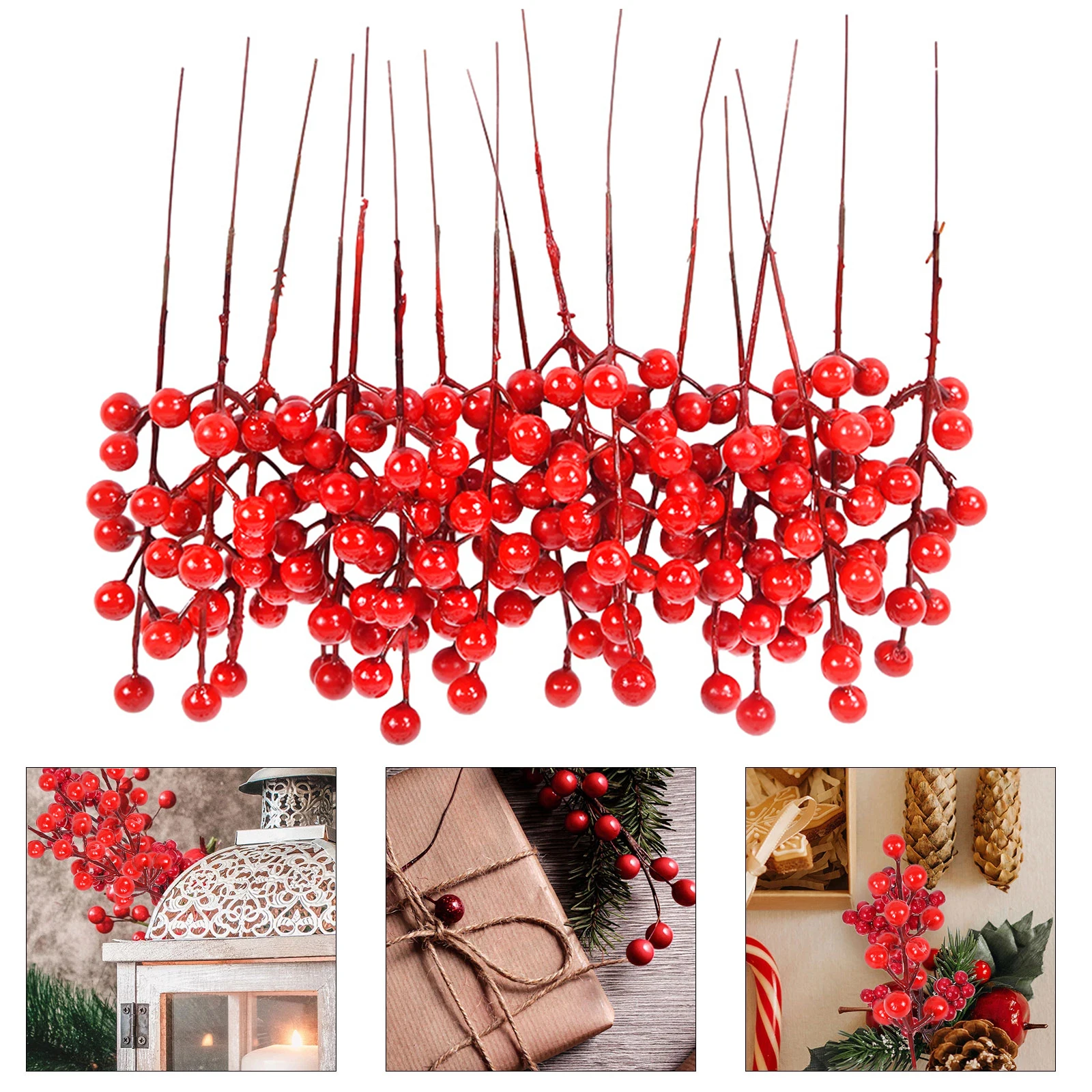 

10pcs Red Berry Flowers Branch Christmas Tree Decor Artificial Berries For Xmas Wreath Fake Plant Wedding Party Decoration