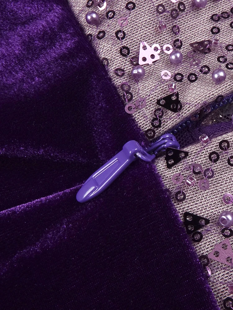 PB Sexy Purple Satin V Neck Strapless Long Dress with Beaded Bodice & High Slit - Ideal for Evening Galas & Proms Vestidos