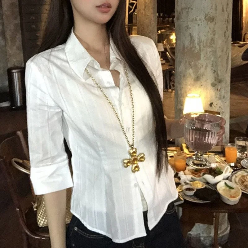 Women Shirt  T-shirts  Lady White French Style Shirt Spring Casual  Tee Female High-end Light Luxury Youthful Stylish Blouse