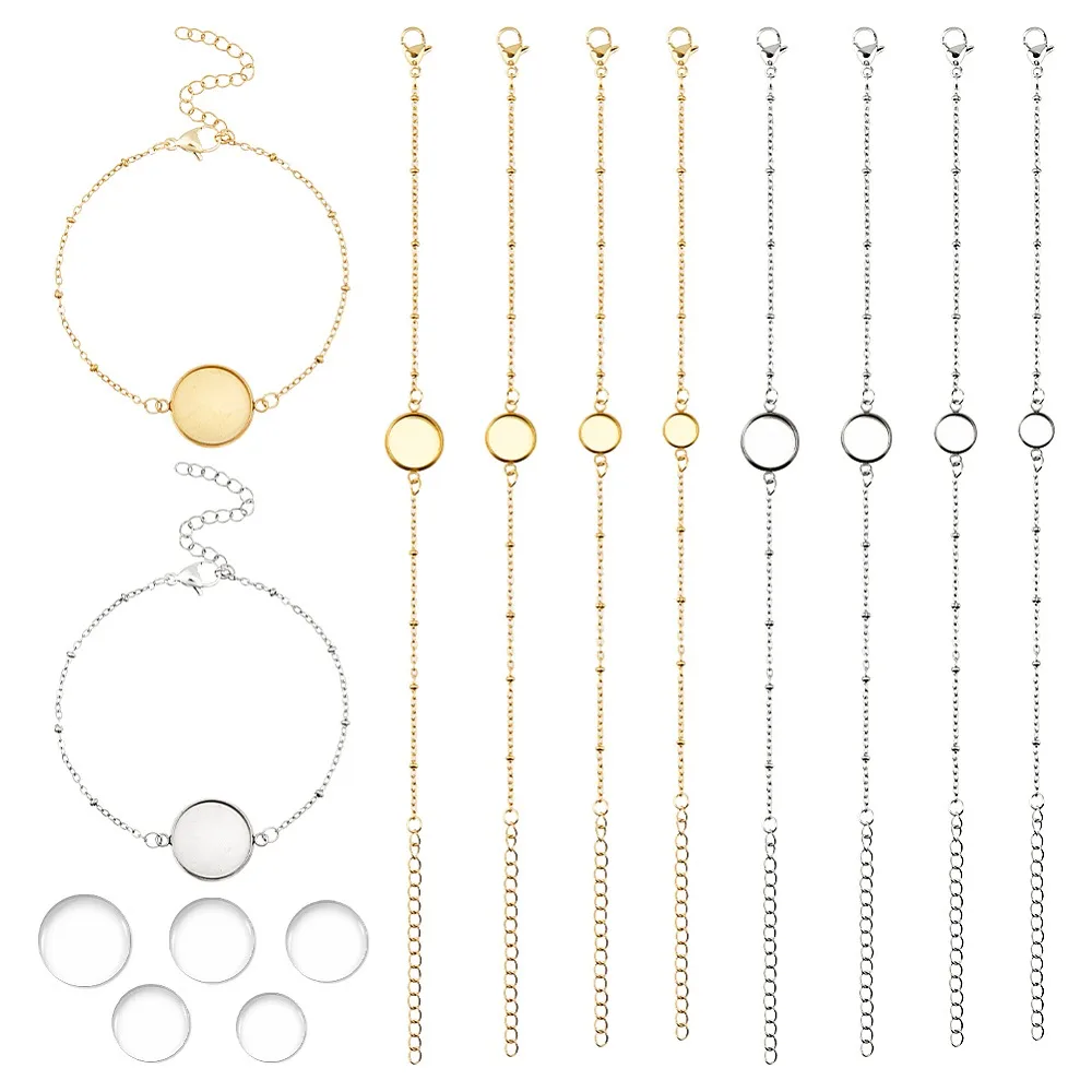 

DIY Blank Dome Bracelet Making Kits including 304 Stainless Steel Bracelet Makings Glass Cabochons Mixed Color