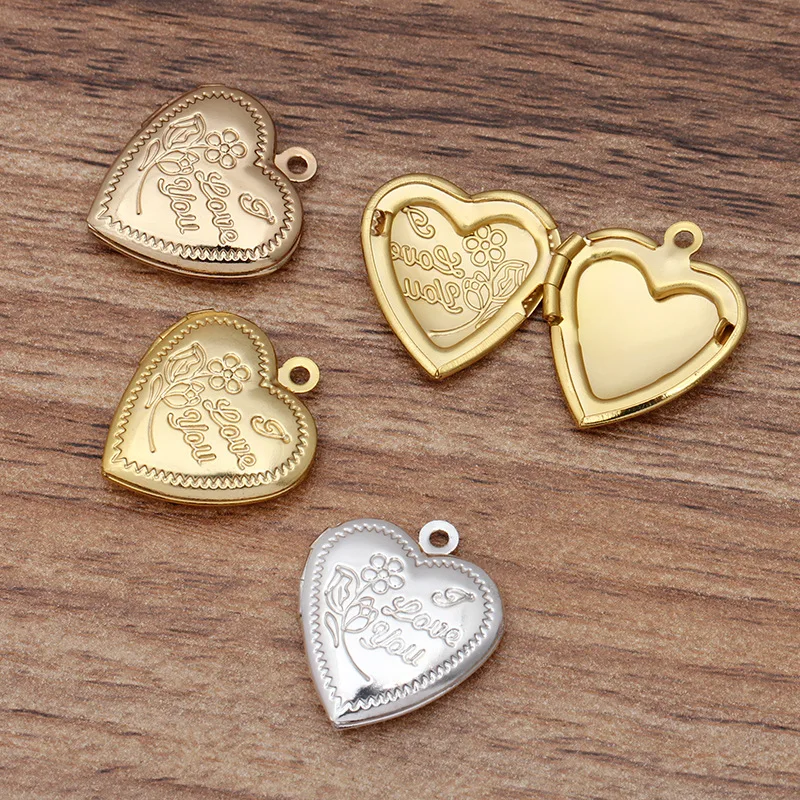 

10pcs/Lot Copper Heart Photo Frame Locket Charms I Love You Picture Pendants DIY Jewelry Findings Wholesale