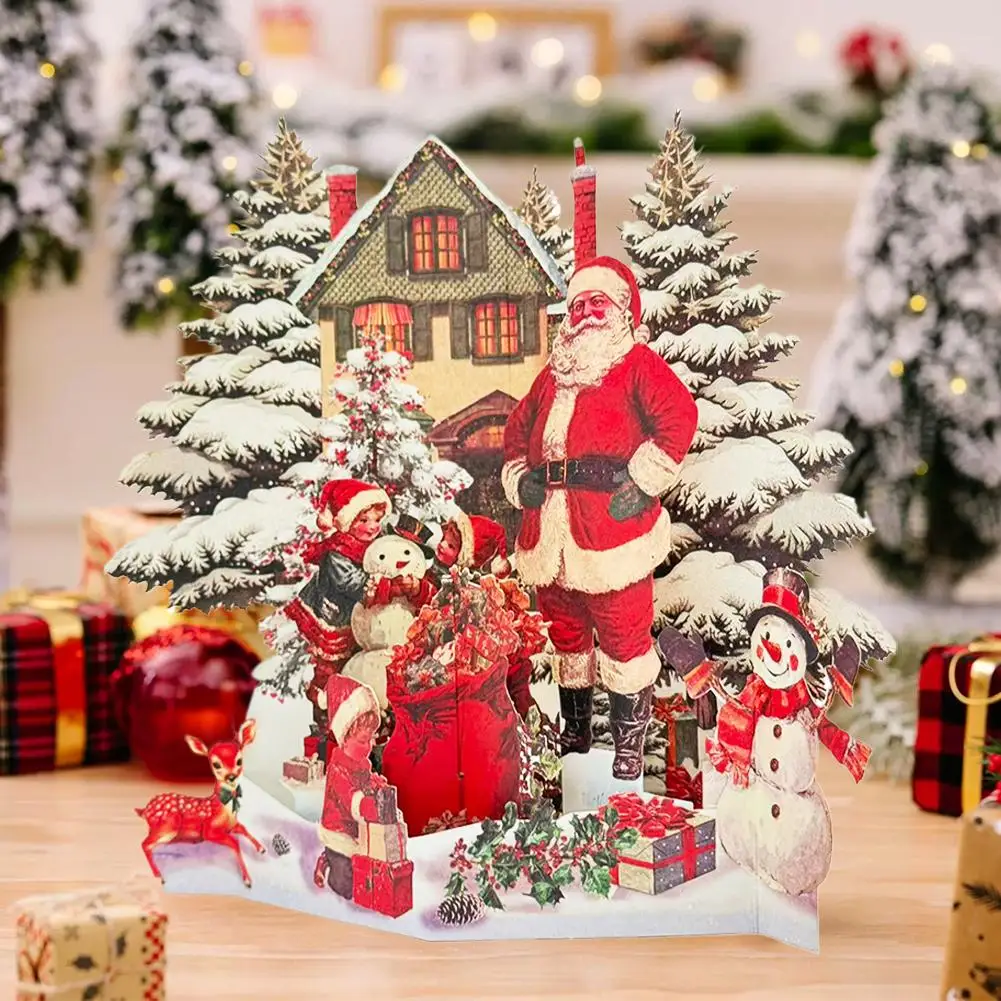 3D-Weihnachts-Pop-up-Grußkarte – Schneehäuse, Wald, Elch-Design, festliche ältere Menschen, Party, Urlaub, dekorativ, exquisites Papier, neu