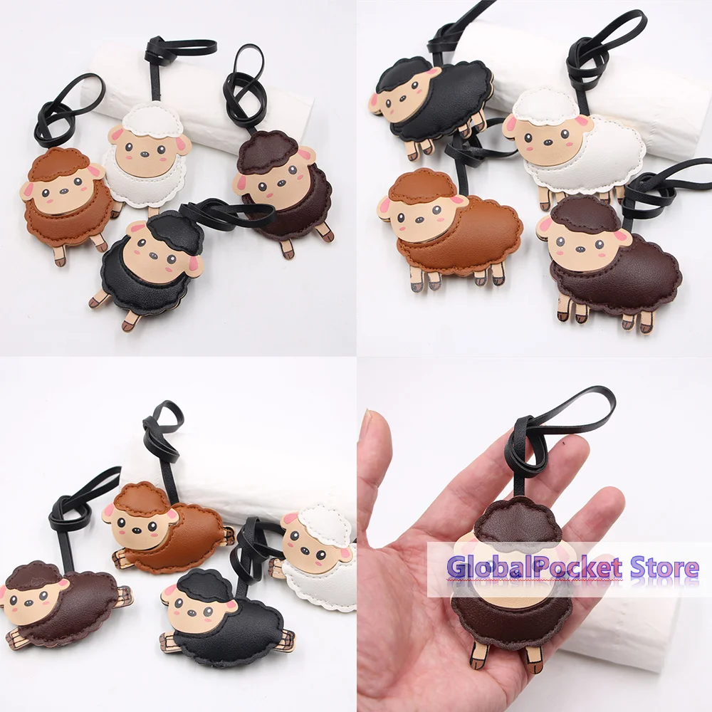 [TG823] Lindo Llavero de Cuero PU con Forma de Oveja de Dibujos Animados, Costuras Exquisitas, Perfecto para Mochilas, Bolsos, Llaves y Decoración