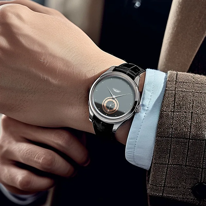 Fashion Men Business Black Leather Quartz Analog Watches Daily Valentine's Gift Graduation Gift For School