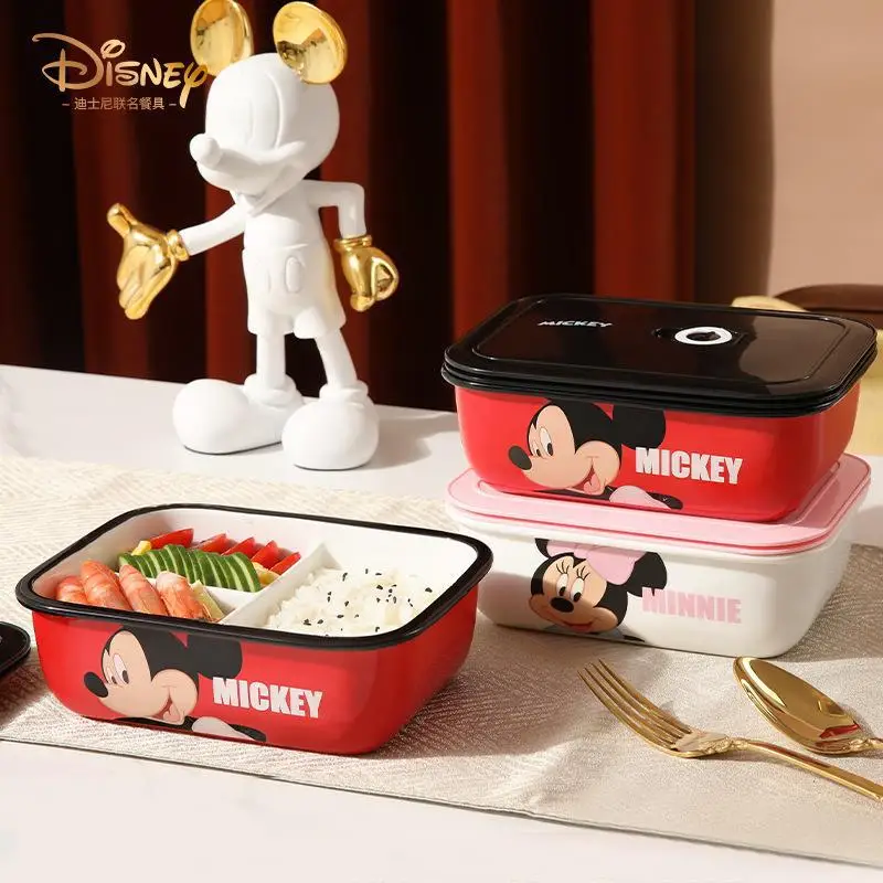 Disney Cartoon Mickey Mouse Minnie Kawaii Tableware Ceramic Seal Lunch Box Office Portable Thermal Insulation Lunch Box Portable