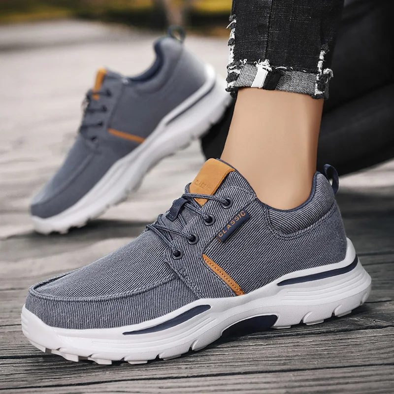 Breathable Men Casual Shoes Fashion Thick-soled Lace-up Outdoor Sports Canvas Shoes for Men Platform Running Sneakers
