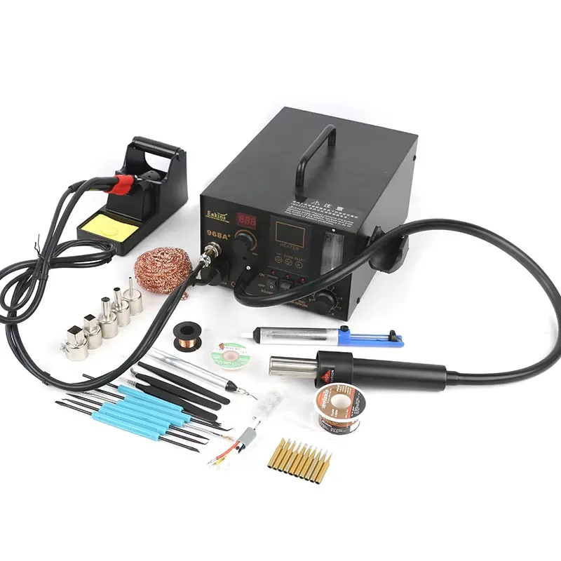 

968A + 3 In1 LCD Regulation Soldering Station Hot Air Gun Welding Table Smoking Instrument SMT Rework Station Maintenance Tool