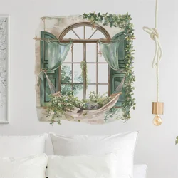 Fake Window Green Plant Wall Sticker Living Room Wall Corridor Entrance Home Decoration Wall Art Self-adhesive Waterproof