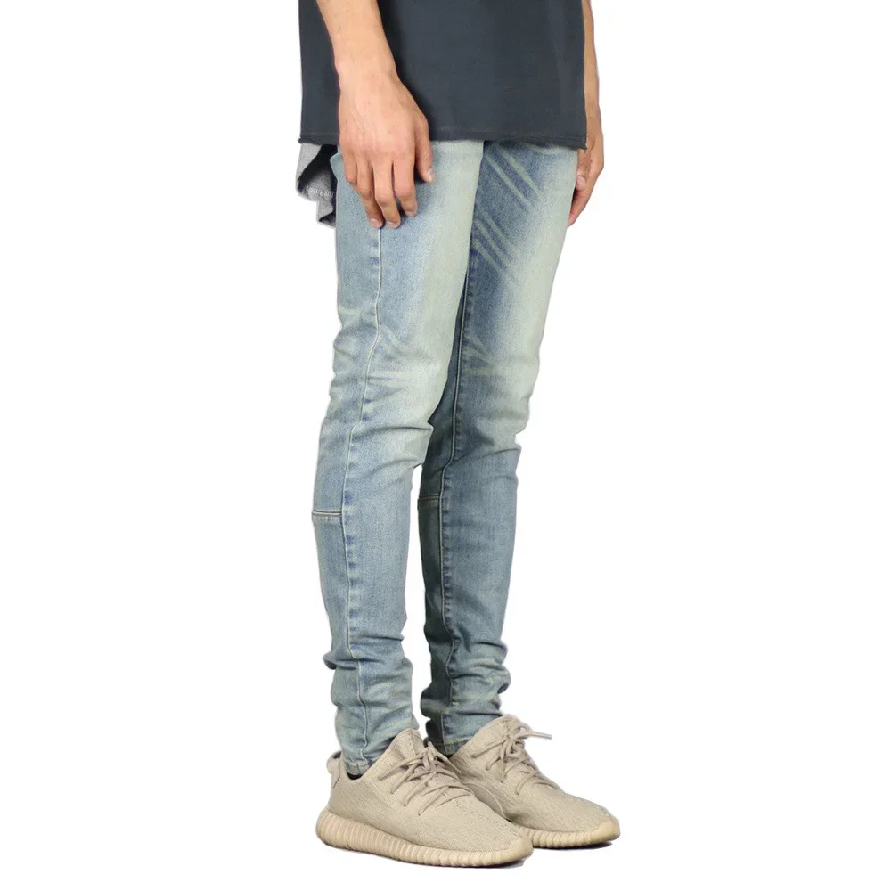 

Men Jeans Solid Color Denim Pencil Pants Mid Waist Ankle Length Zipper Flat Pockets Slim Spring Slight Strech High Street Jean