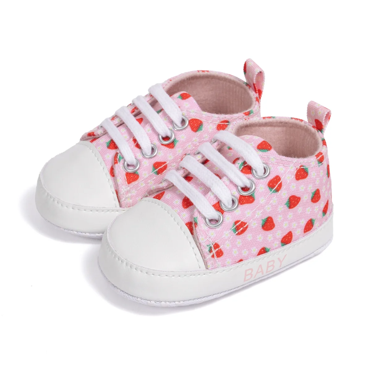 

Весенне-осенняя новая обувь для мальчиков и девочек, милая парусиновая обувь с клубникой и любовью, повседневные детские первые ходунки, хлопковая мягкая противоскользящая подошва