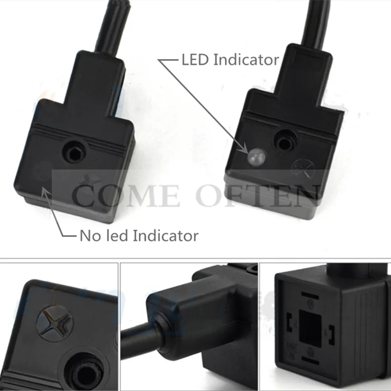 MPM Integrated Solenoid Valve Coil Plug Terminal Box Connector Din43650A  4 Holes Dc24V AC220V 110V Indicator LED 1m Power Cord