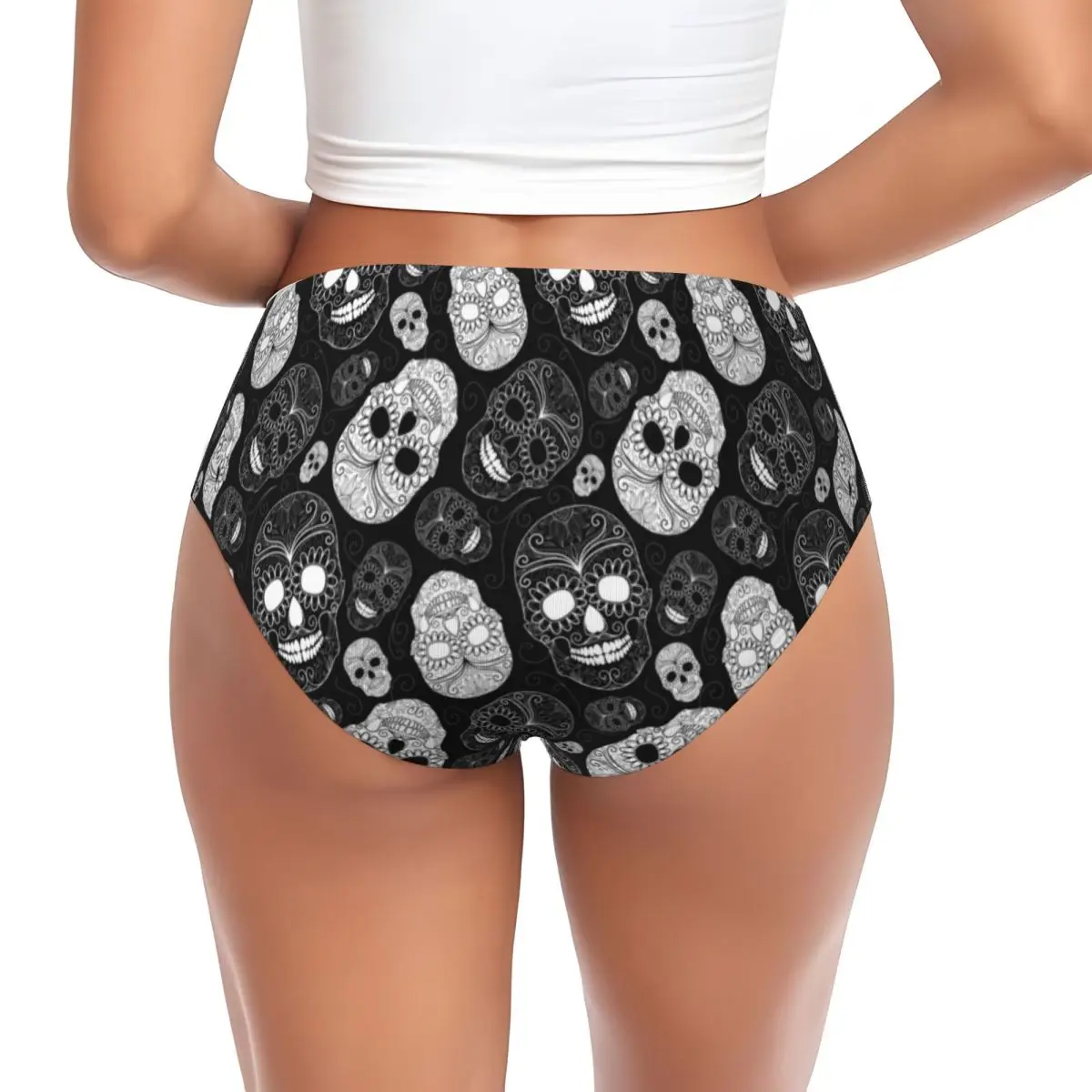 Custom Sugar Skulls Black And White Brief Panties Women Comfort Day of the Dead Gothic Underwear