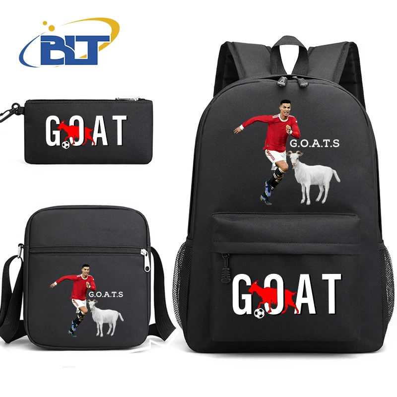 GOAT CR7 printed student school bag set youth backpack shoulder bag pencil case 3-piece set kids gift