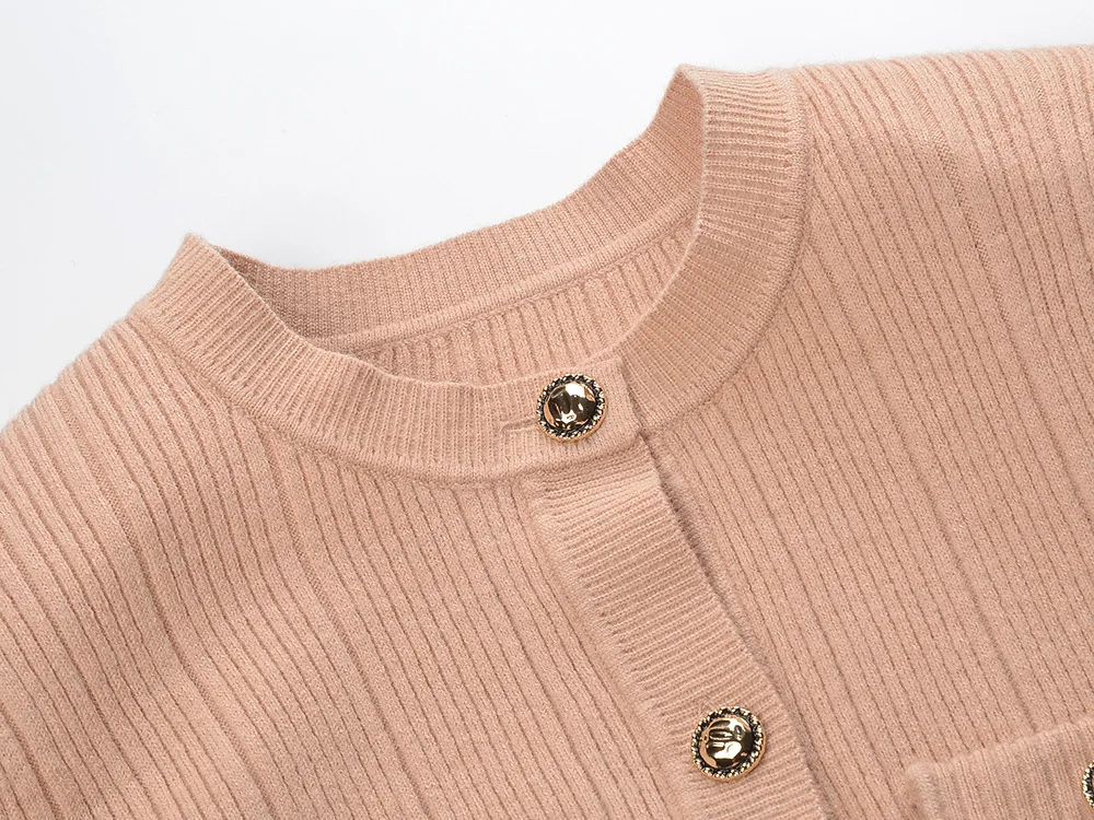 가짜 투피스 싱글 브레스티드 니트 롱 드레스 여성용 가을 봄 골드 버튼 핑크 스웨터 새틴 미디 드레스