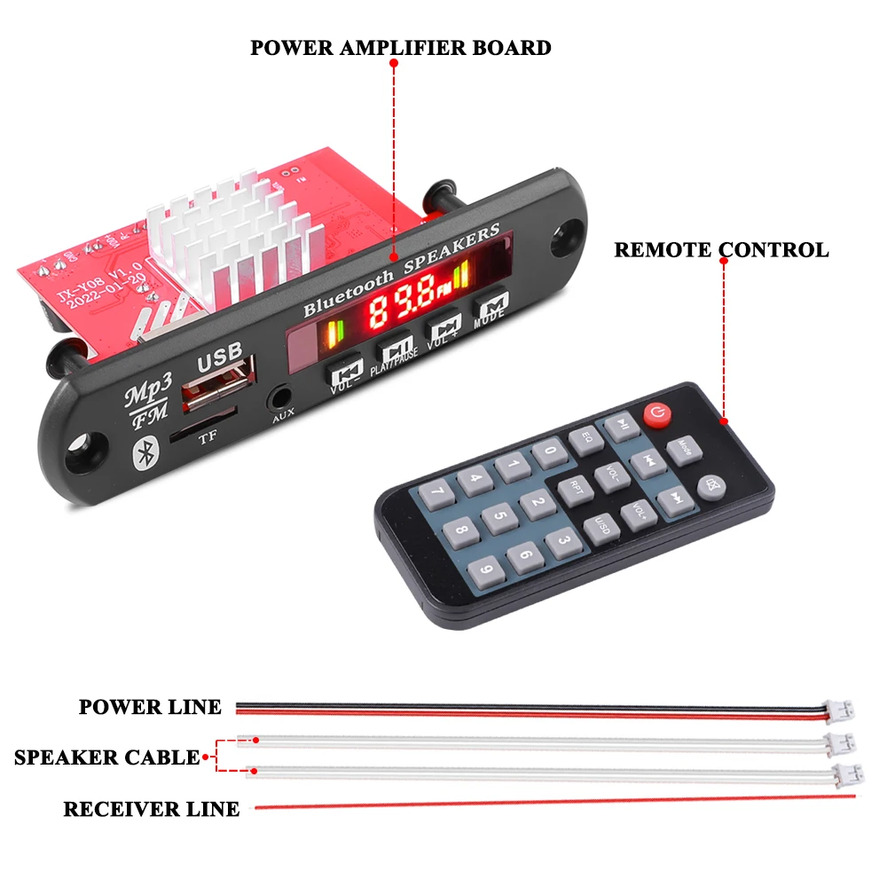 KEBIDU 120W Wzmacniacz Bluetooth Odtwarzacz MP3 Bezprzewodowy Samochodowy Dekoder MP3 WAV Płytka Dekodująca DC 12V Odtwarzacz Muzyki Moduł Radia FM Do Samochodu Domu — zdjęcie produktu 6