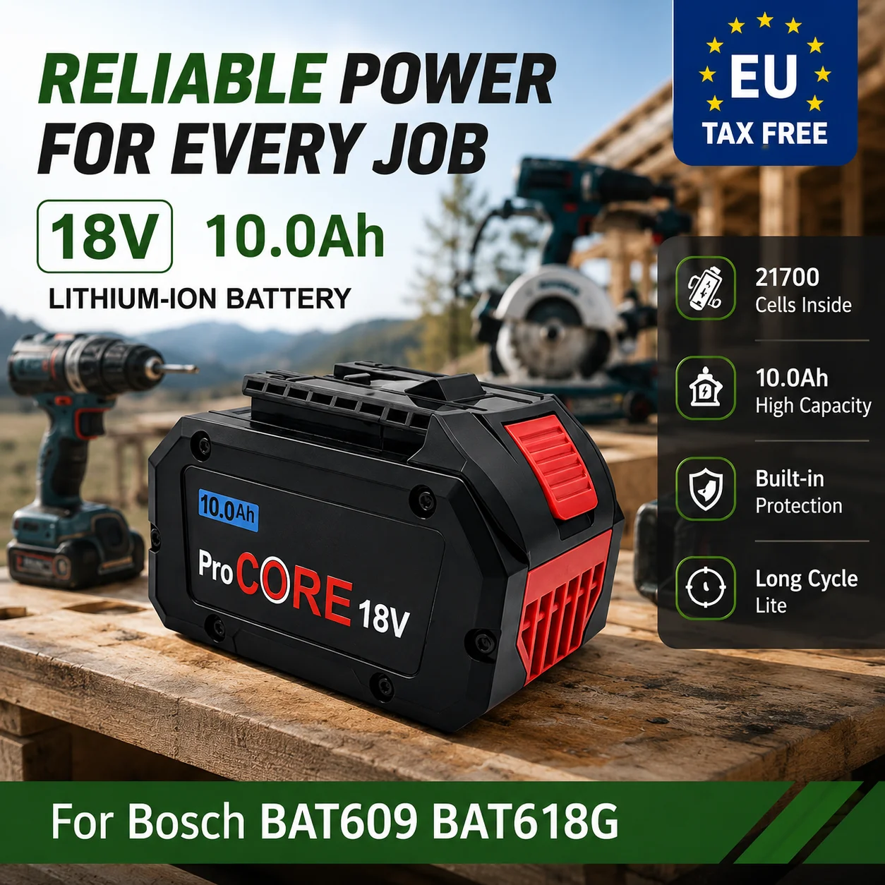 Image of Ersatz-Li-Ionen-Akku ProCORE 21700 Zelle mit BMS für BOSCH Professional 18V 8.0Ah 10.0Ah 12.0Ah BAT609 BAT618