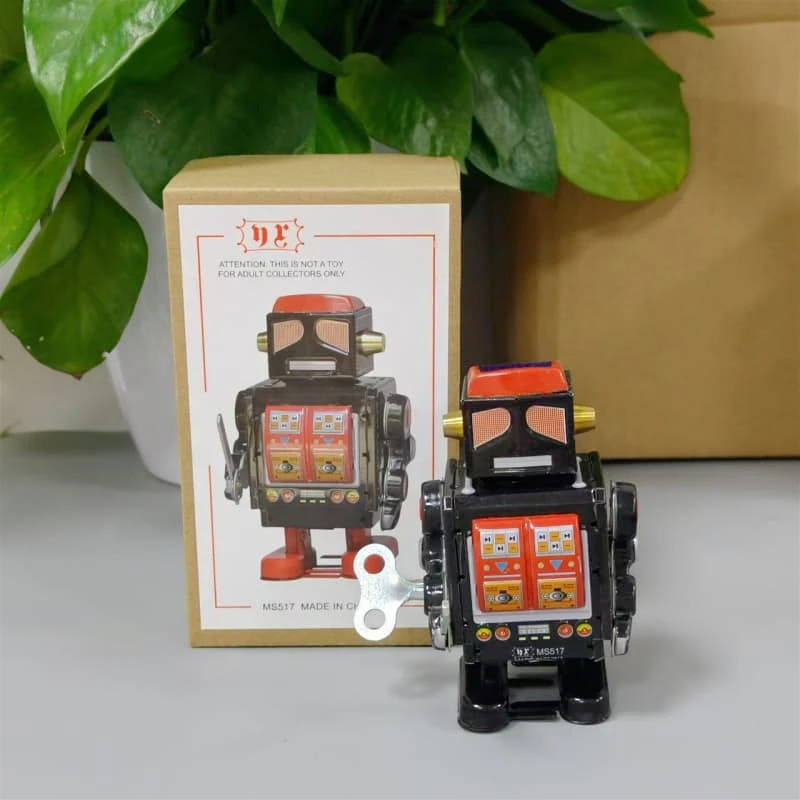 [Funny] Classic collection Retro Clockwork Wind up Metal Walking Tin Toy Warrior robot Mechanical kids christmas gift