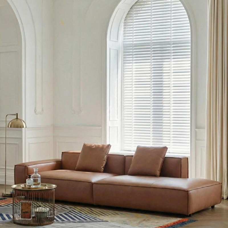 Concubine sofa/Italian minimalist first-layer cowhide one-character leather single armrest sofa