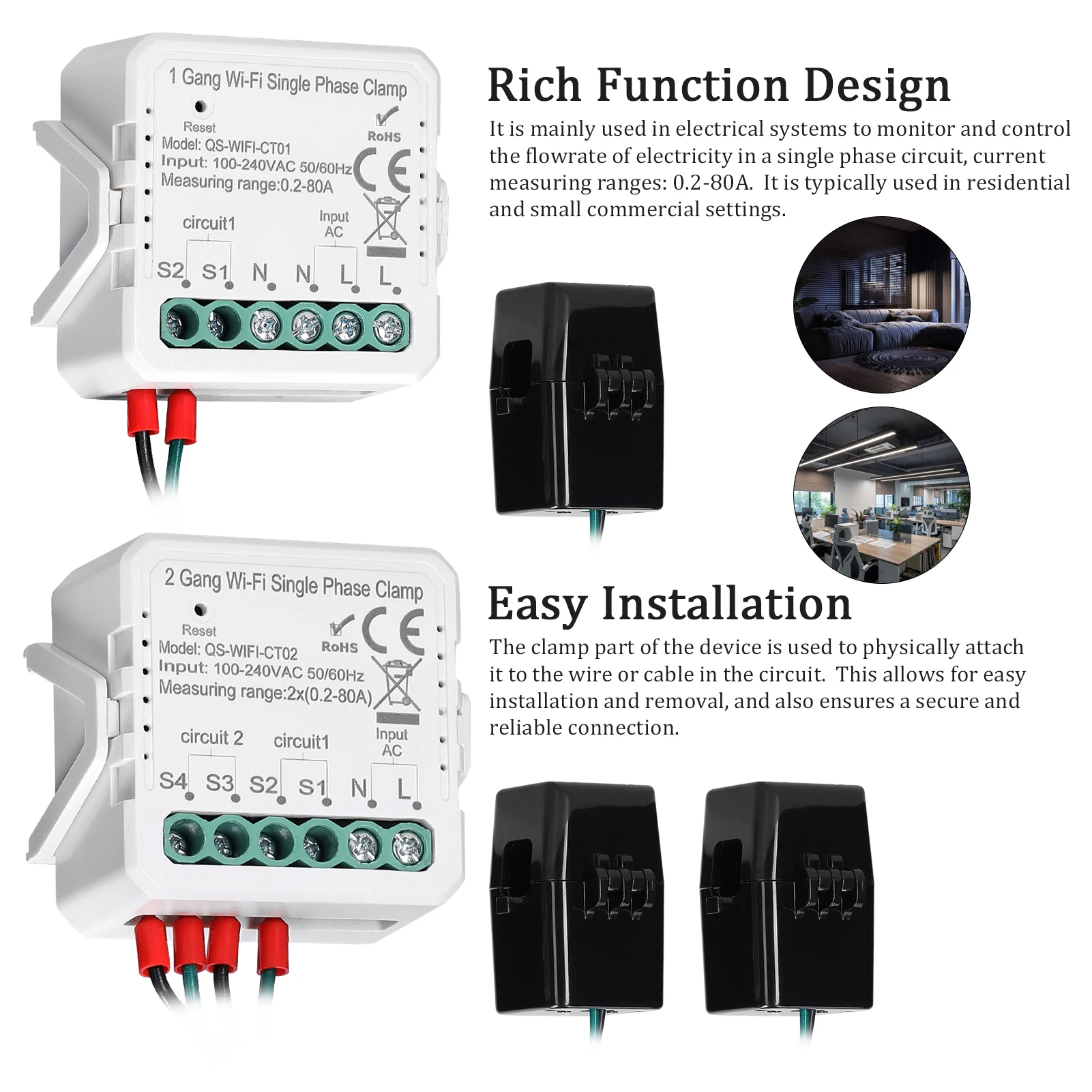 Tuya Wifi Intelligent Energy Meter PV Solar Bidirectional Two Way Energy Monitoring Meter APP Control 1/2 Gang 80A Single Phase