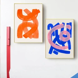 Modern Abstract Mid Century Watercolor Brush Strokes Poster Orange Canvas Print Painting Wall Art Picture Living Room Home Decor