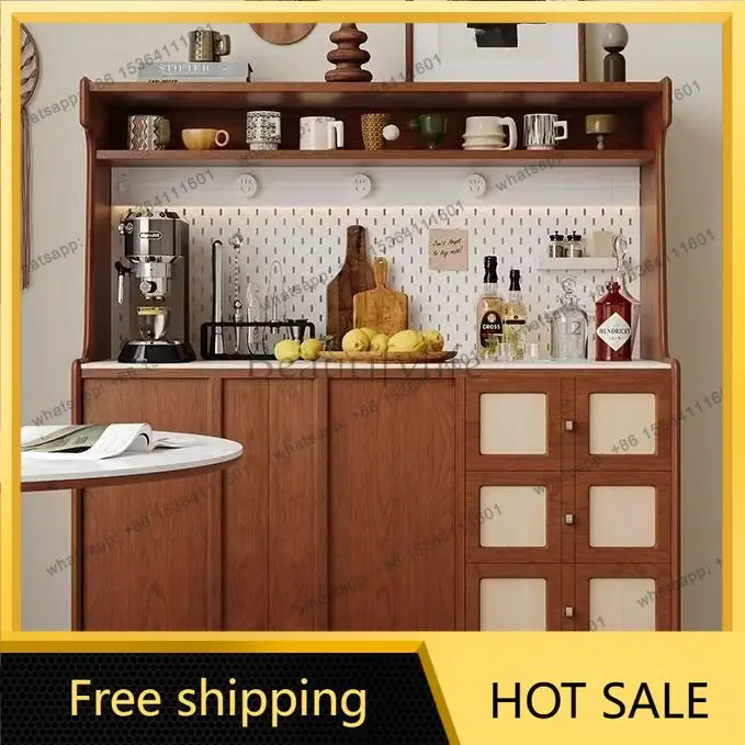 LJY French retro dining side cabinet  new small apartment living room wall double storage cabinet solid wood tea coffee cabinet