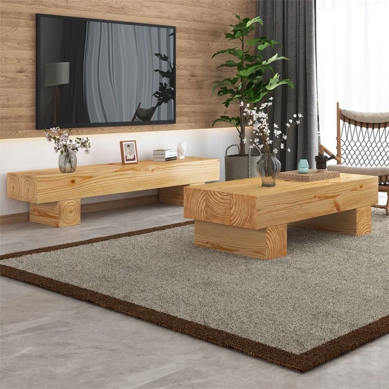 Nordic B & B log coffee table TV cabinet combination modern simple household small apartment living room creative tea table