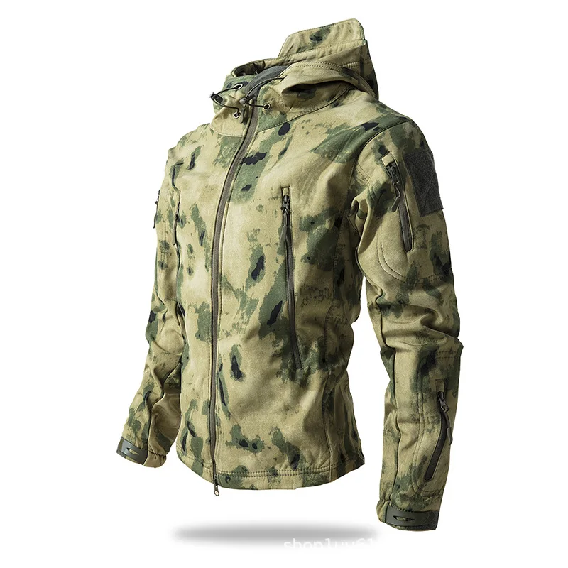 Men's Sharkskin Softshell Jacket Tactical Waterproof Windproof Hooded Coat Military Outdoor Hiking Motorcycle Riding Apparel