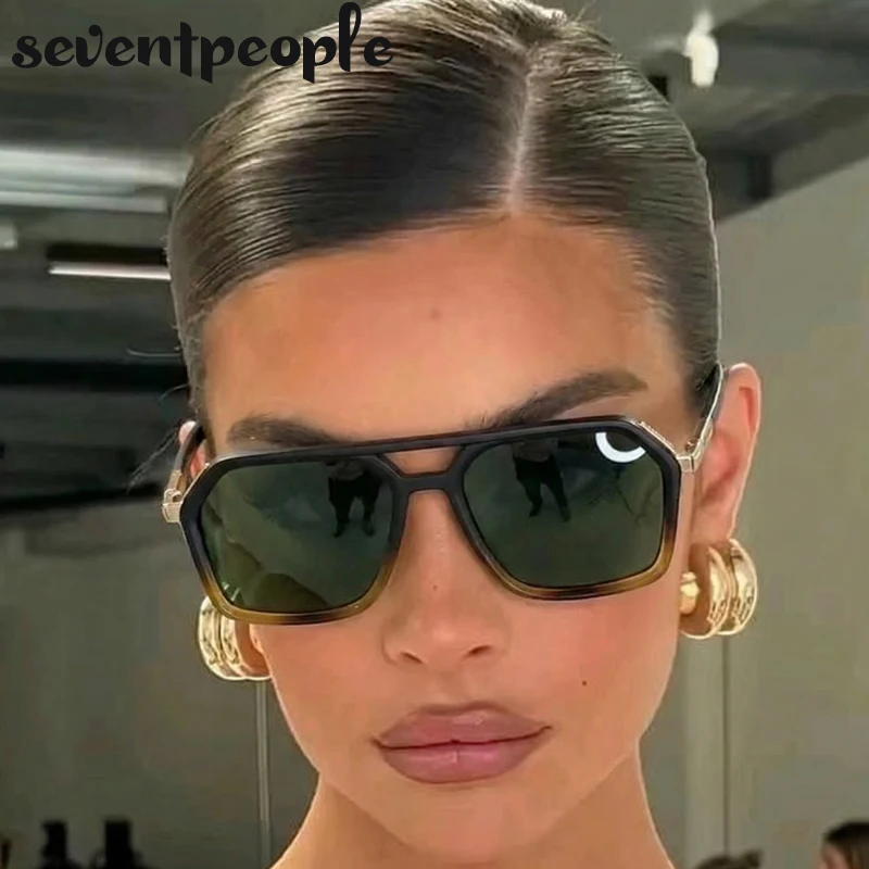 

2026 Trendy Polarized Sunglasses Women Square Brown Lens Driving Shades Luxury Designer Steampunk Big Frame Metal Eyewear