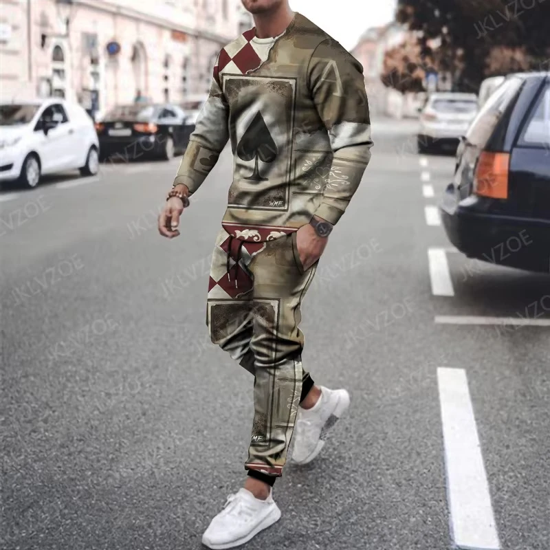 Autumn Men's T Shirt Set Long Sleeve O Neck Urban Jogging 3D Printed Fashion Casual Streetwear Oversized Outfits Sportswear Suit