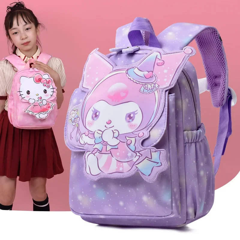 Sanrio Hello Kitty Cute Children's Fun School Bag, Kulomi Fresh and Sweet Cartoon Impresso Mochila, Grande Capacidade