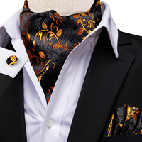 Hi-Tie Brand Silk Mens Ascot Hanky Cufflinks Set Jacquard Paisley Floral Vintage Cravat Tie Wholesale for Male Wedding Business