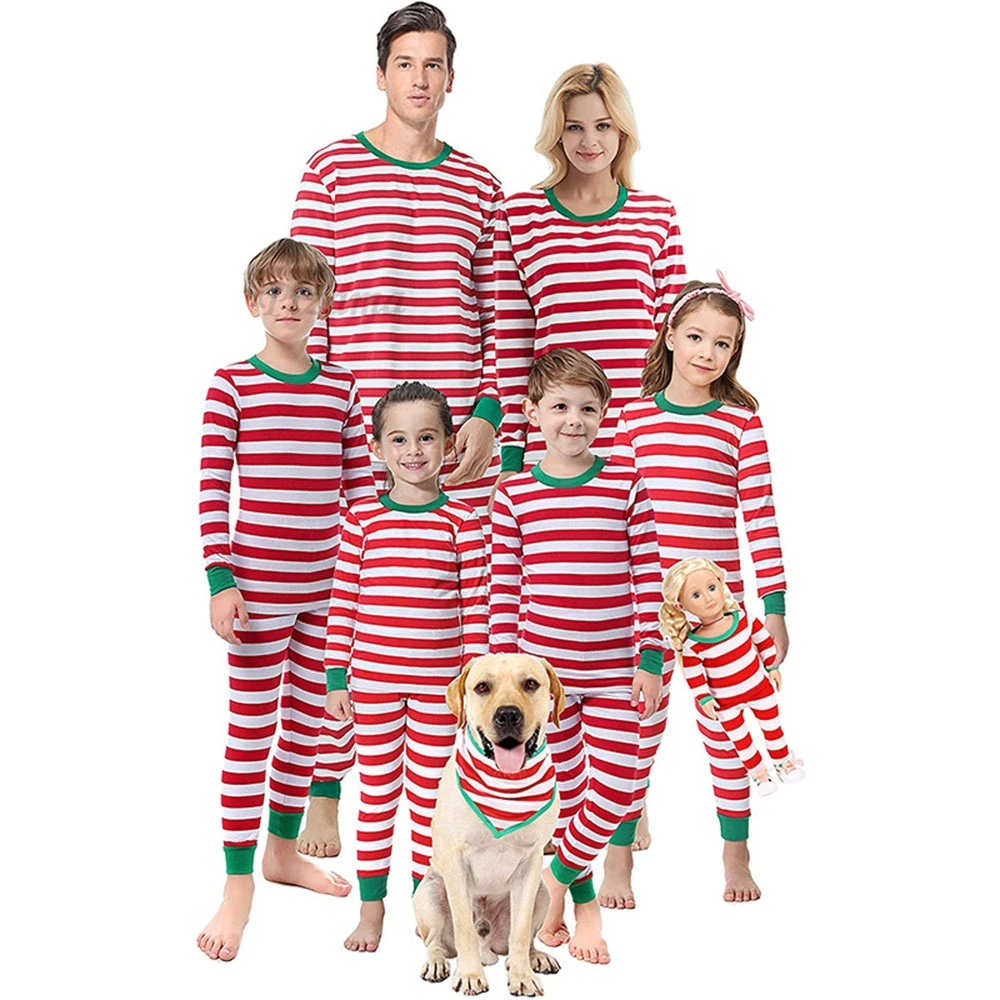 Family Matching Christmas Pajamas 100 Cotton Red White Striped Xmas Sleepwear Kids Pyjamas Mother Kids Matching Outfits Pijamas